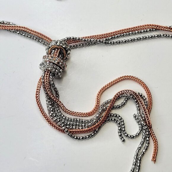3 strand Silver tone and Rose gold tone Long Necklace - Picture 2 of 12